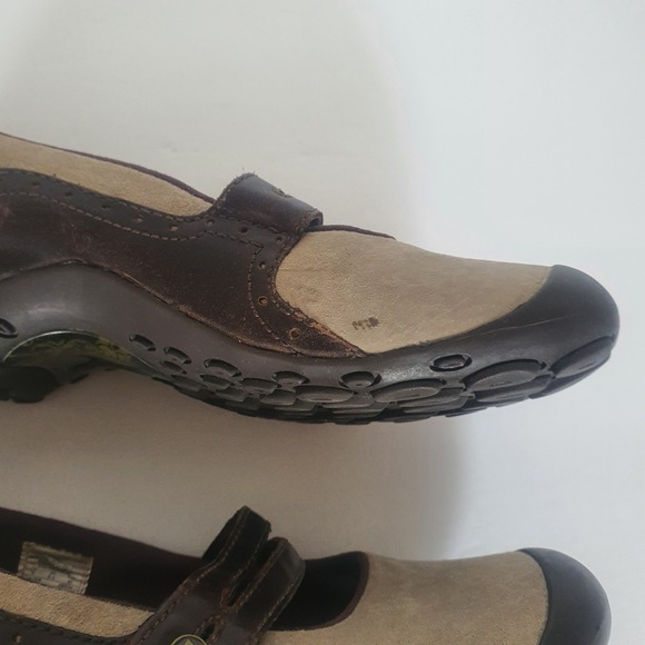 Merrell Plaza Bandeau Mary Jane Sz 9 Women Brown Wedge Taupe Suede Leather - Picture 11 of 14